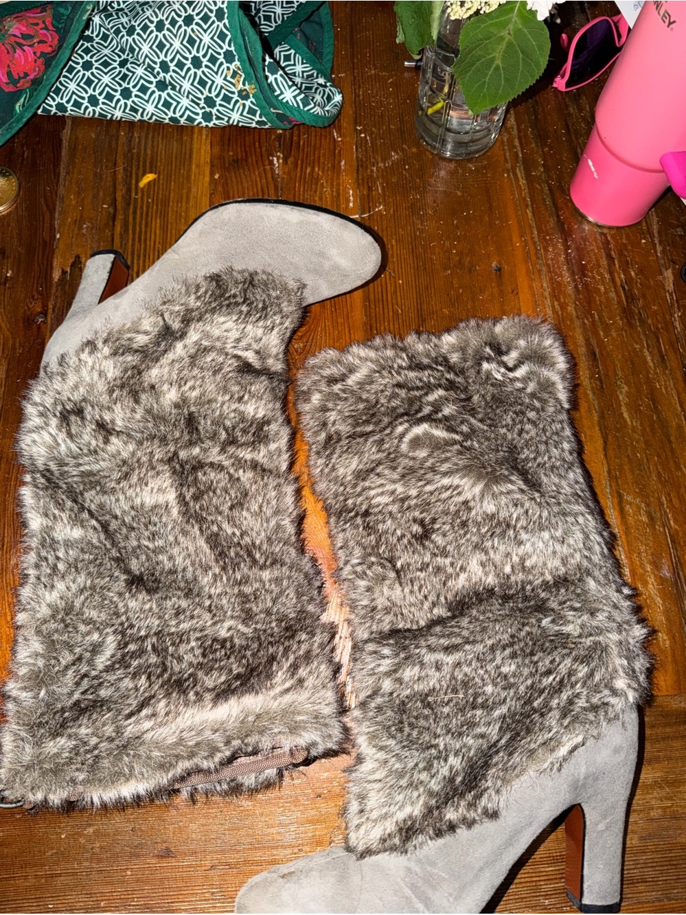 Sam Edelman Faux Fur Knee High Heeled Boots Women’s Size 9 Taupe